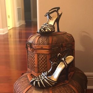 Black and cream BCBGirls sling back heels